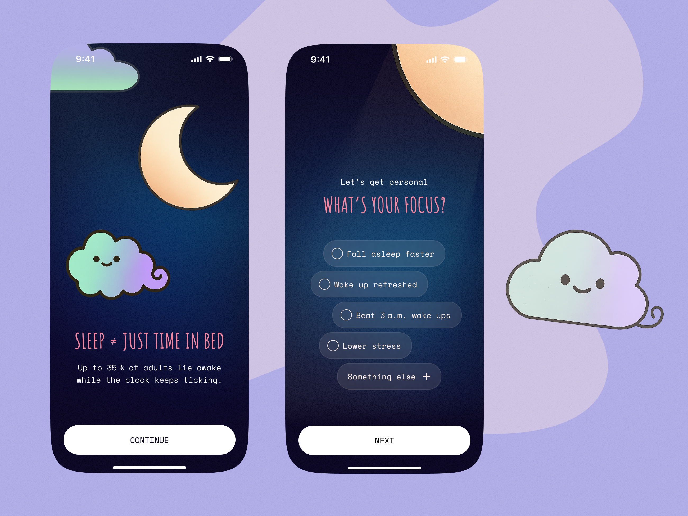 Example of Onboarding Screens for an iOS Sleep Perfection Mobile App