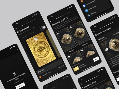 Banking App - Card Order UI app app design banking app card cart credit card customize darkmode fintech neo bank nft order order card ui ui design uiux ux ux design wallet