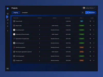 Projects crm financial application project list ui