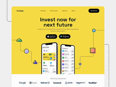 Invetiga - Landing page exploration analytics data finance financial fintech investment investor landing page mobile money profile saas service stock market stocks traders trading trading platform wallet web design