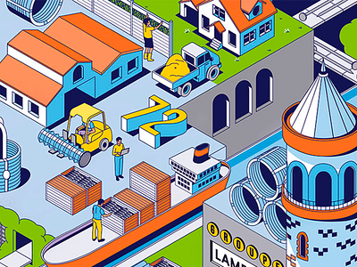 Lambert groupe ambiant character colours design fagostudio illustration isometric people society texture