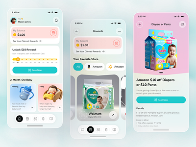 Baby Rewards App app app design babyapp babycareapp babyrewards gamificationux ios loyaltyapp mobile mobile app mobile ui parentingapp parentlife rewardsapp uiux uxforparents