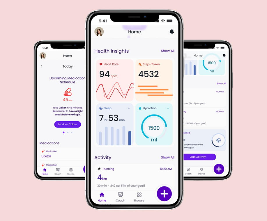 Health and Performance Monitoring App card design clean ui data visualization fitness app health health app health metrics health monitoring health tracking hydration tracker interface design medication tracker minimal ui product design sport tracking ui cards ui design ux design wellness app workout