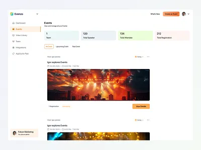 Event Management Dashboard – All Your Events in One Smart View clean design event management event page figma illustration saas saas design ui ui design user centric user experience uxui