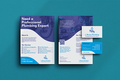 Bold Plumbing Brand Identity Set bold branding business card colorful droplet flyer graphic design identity layout logo marketing plumber plumbing water wave