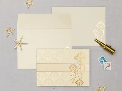 Ivory Shimmery Screen Printed Wedding Card punjabi wedding card designs