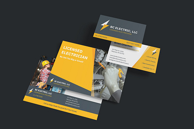Electrician Branding Identity Set bold branding business card electrical electrician graphic design lightning bolt logo marketing post card