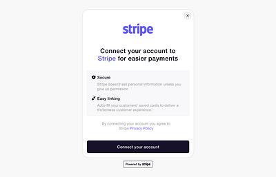 Stripe connect account connect form link payment privacy policy security stripe ui ux