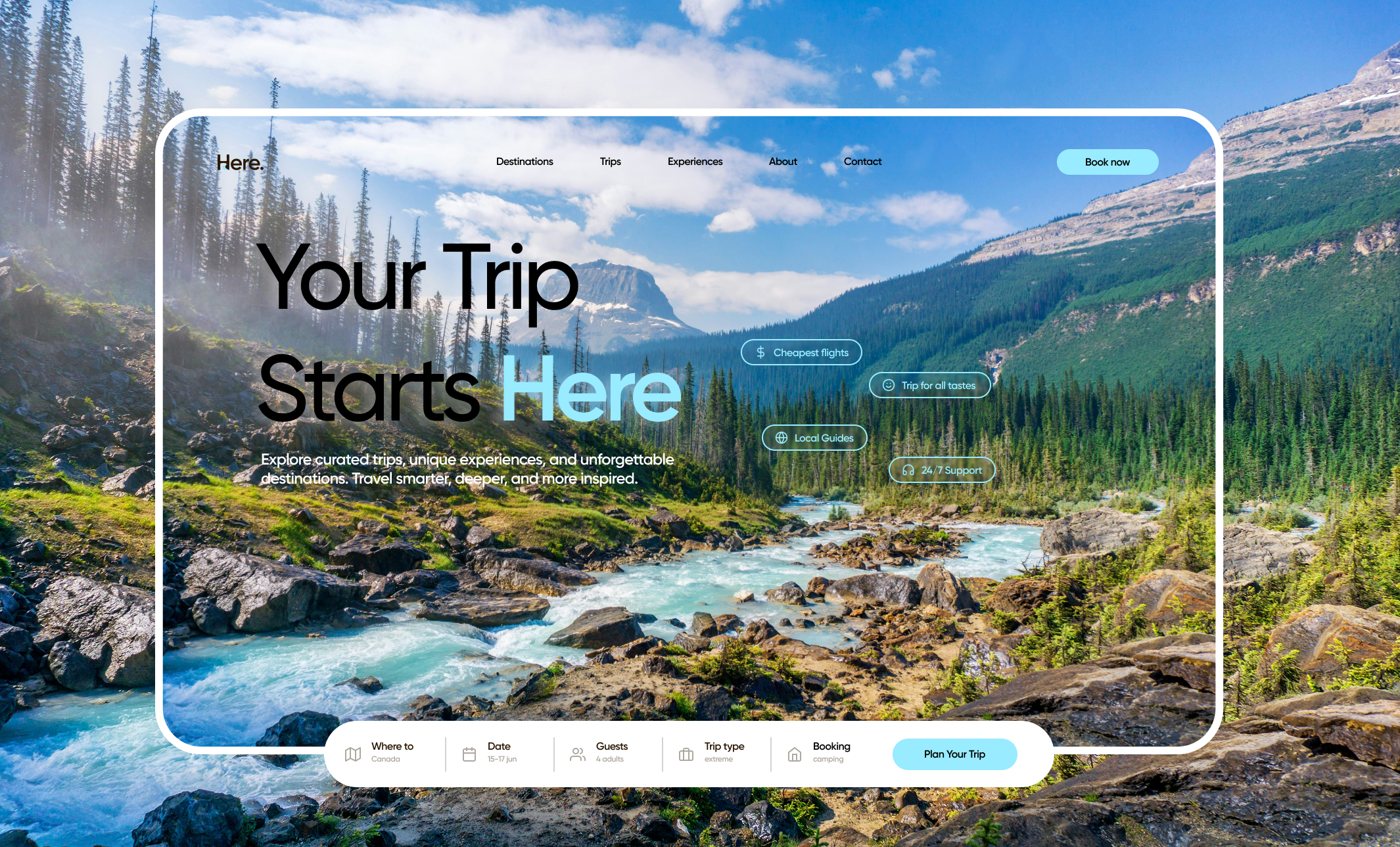 Travel Hero Page Website Design booking page design filter hero page interface design prototyping travel travel agency trip ui uiux ux web design website website design