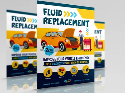Oil Change Service Flyer Template business car design flyer illustration leaflet maintenance poster repair tire workshop