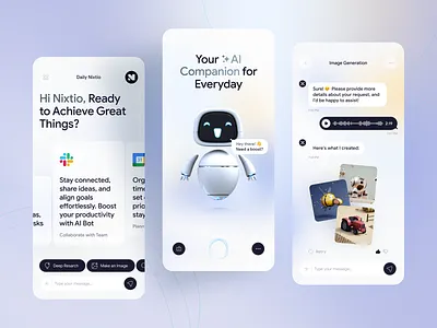 Mobile App Design AI Bot 3d 3d character ai bot android app app design app design ui chat bot chat gpt design figma gpt interface interface design ios mobile app mobile app design product design ui ux voice interaction