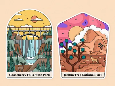 Gooseberry Falls & Joshua Tree National Parks design gooseberry falls graphicdesign illustration joshua tree lineart national parks national parks of the us outdoor usnationalparks vector