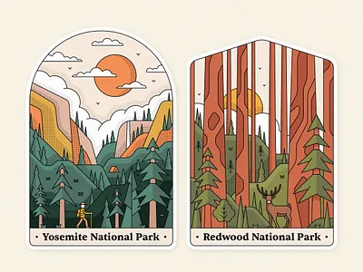 Yosemite & Redwood National Parks design forest graphicdesign illustration lineart national parks national parks of the us outdoor redwood trees usnationalparks vector yosemite