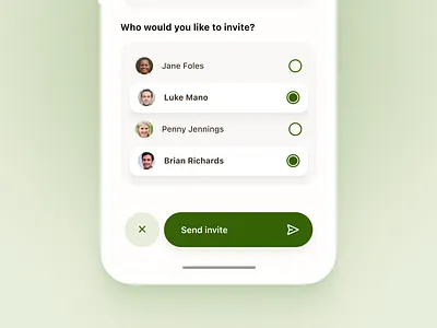 Group Session app clean design friends group invite ios iphone list minimal modal popup radio button selector send session simple ui