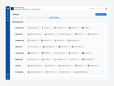 Approval Groups - SaaS accountingsoftware approvalgroups b2bsoftware enterpriseux financeapp productdesign saasdashboard settingspage ui webapplication workflowdesign