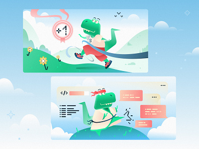 Illustrations of Trex for Selectel Team banners card design graphic design illustration trex vector web