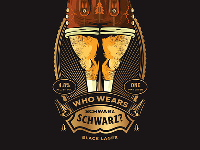 Who Wears Schwarz Schwarz? badge beer beer label beverage brand brewery craft beer german graphic design illustration legs lettering logo man packaging retro schwarz shorts vector vintage
