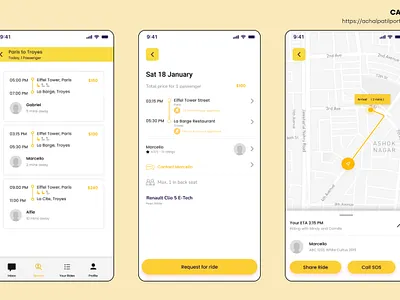 Car Pooling Mobile App android app design branding car pool car pool app figma figma design inspiration ios logo mobile app portfolio app prototype the yellow taxi ui ui design yellow