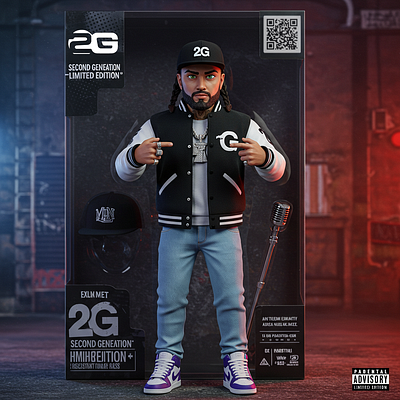 Here's a 3D concept cover I created for rapper 2G’s album 3d ai art graphic design