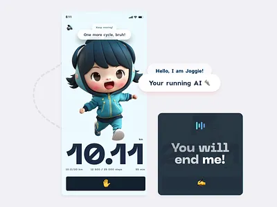 joggie - AI running app ai aifriend app artificial intelligence customize design minimal mobile product progress run running sport tracksuit ui userfriendly ux web3