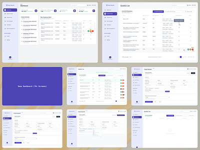 Multi-Screen Dashboard & Management UI for SaaS Platforms accessibilityready datagrids enterprisesaas figmasystem hrcompliance hrtech hrworkflows operationaldashboard questionbank responsivedesign saasdesign tabletui usermanagement