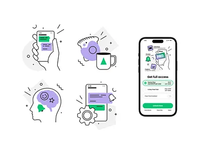 Screen app Icons alert app branding custom design food graphic design icon icon set icons illustration logo message notification phone screen settings smart ui ux vector
