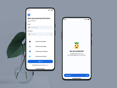 Simple Mobile UI Flow – Registration & Welcome Screens applelogin appui cleandesign elegantdesign googlelogin minimalui mobilefirst mobileonboarding modernux signupscreen sociallogin useronboarding welcomescreen