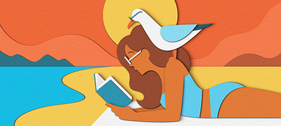 The Wall Street Journal - Summer Books beach books design editorial header illustration landscape newspaper paper craft preview publishing reading seagull summer website woman
