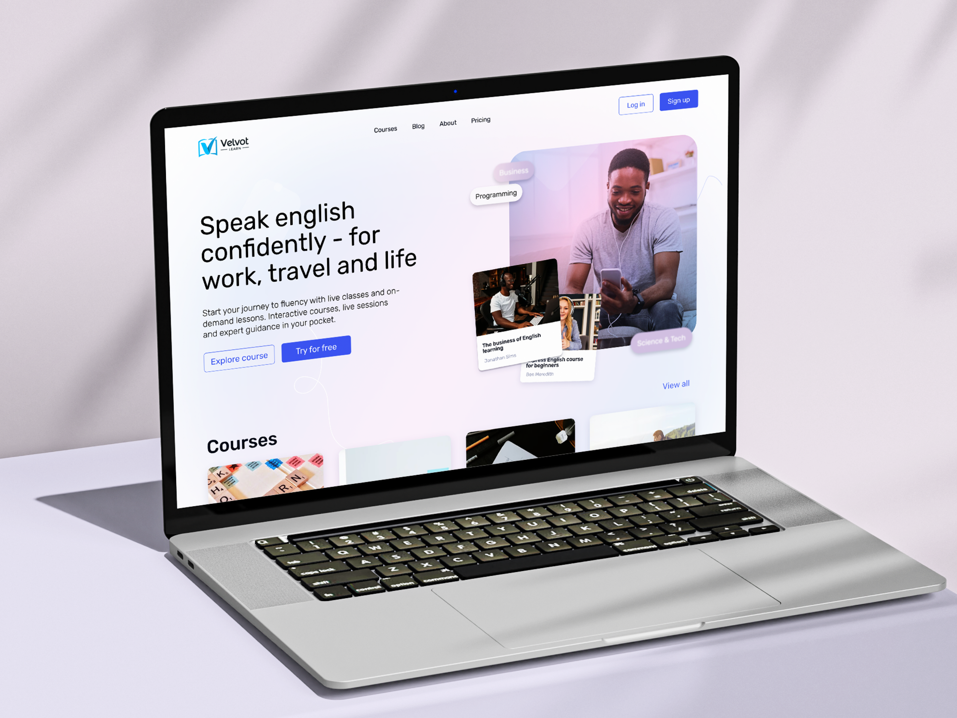 Landing Page for E-learning App | Velvot course digital education e learning edtech education educational platform landing page laptop learning learning app modern design online class online courses site studying ui ui design ux website design
