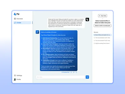 AI-powered LinkedIn Content Creation Tool UI Design ai chat chat ui chatgpt dashboard graphic design interface linkedin message mvp overview product saas tool ui ui design ux webapp