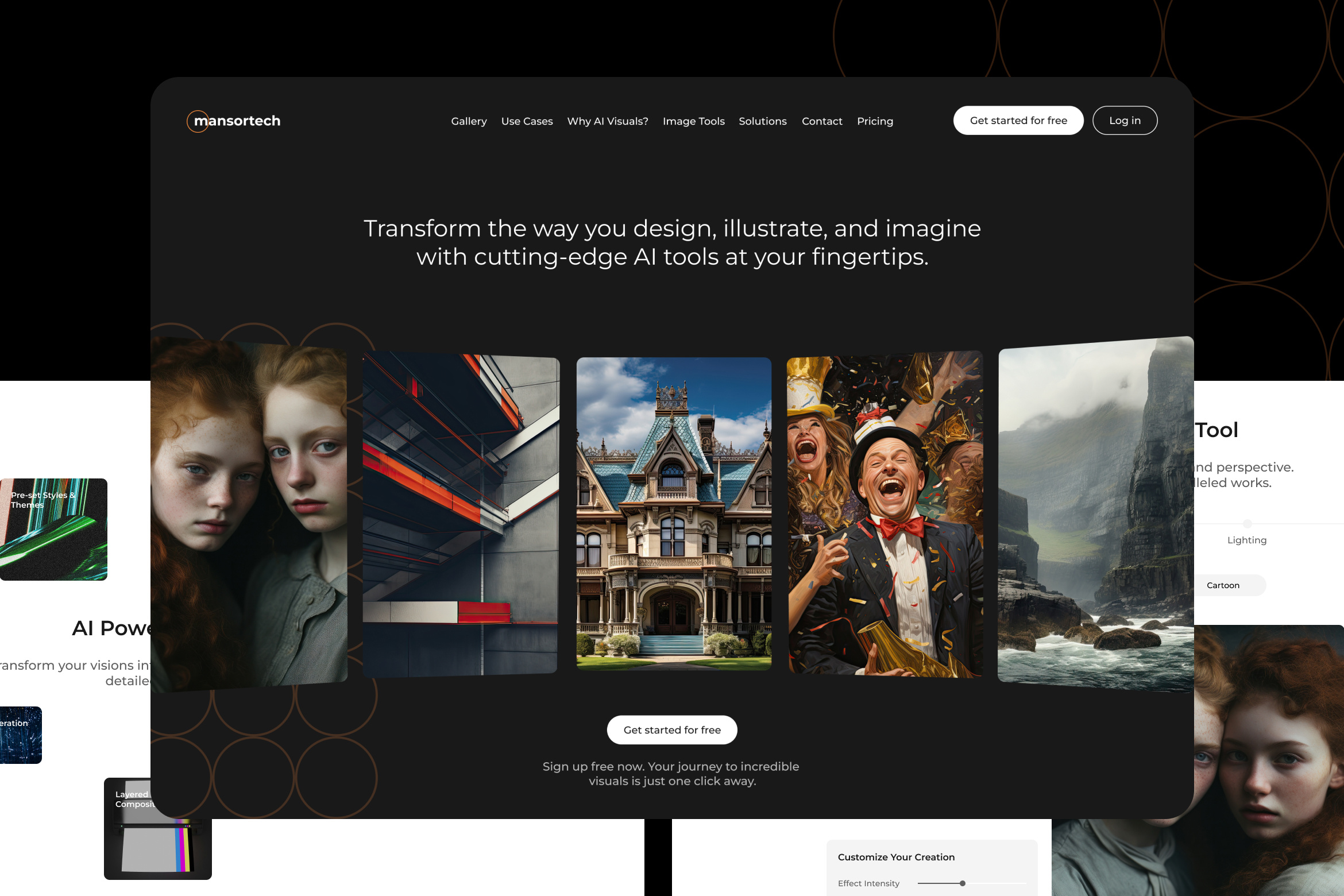 Mansortech – AI Image Generator Landing Page ai art ai design tool ai image generator ai platform artificial intelligence download figma template free image creation tool image generation kit landing page modern ui navigation product page saas design service tech startup ui web