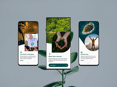 EcoCo2 App – Green Mission Onboarding Flow apponboarding carbonfootprint cleandesign climateaction climatechange ecoco2 ecofriendly educationflow elegantui environmentalimpact greenapp greentech missiondriven mobileapp modernui onboarding sustainability userengagement userjourney