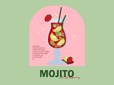 Strawberry Mojito Cocktail. Illustration. branding design graphic design illustration logo vector