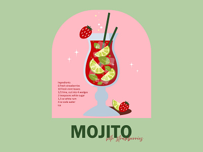 Strawberry Mojito Cocktail. Illustration. branding design graphic design illustration logo vector