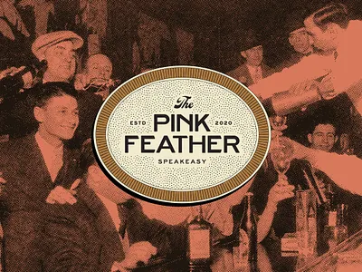 The Pink Feather Brand Identity bar brand brand design brand identity brand marks brand merch branding feather flamingo graphic design halftones logo logo design prohibition restaurant brand retro speakeasy vintage visual identity