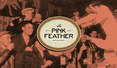 The Pink Feather Brand Identity bar brand brand design brand identity brand marks brand merch branding feather flamingo graphic design halftones logo logo design prohibition restaurant brand retro speakeasy vintage visual identity