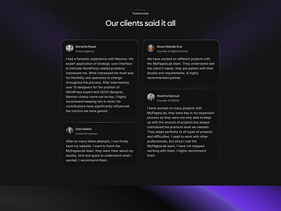 MyPagesLab // Agency Website: Testimonials agency landing page agency website minimalist premium tech testimonial webdesign website design