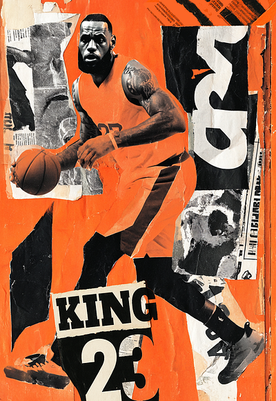 The King character collage nba illustrated collage illustrated nba illustration illustrator lebron james los angeles lakers nba nba illustration people portrait portrait illustration the king