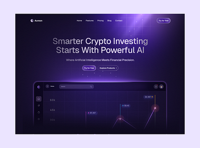 AI crypto portfolio SaaS landing page ai crypto portfolio ai portfolio clean landing page crypto wallet dark dark purple landing saas saas landing page ui web design