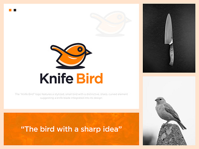 Knife bird logo animal bird business butcher knife design illustration kitchen knife logo mark mascot minimalist modern restaurant small bird unique vector wildlife