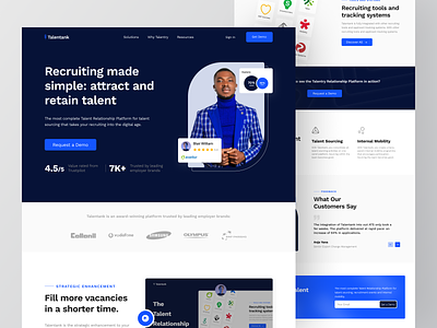 Talentank - Landing Page for Recruiting Platform analytics candidate design employment home home page homepage job portal landing page landingpage recruiting recruitment agency talent ui ui design uiux web web design webpage website