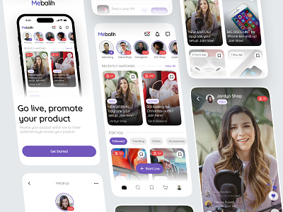 Mebalih - Live Shopping App app design ecommerce light mode live live app live shop live shopping live stream live streaming live video mobile online shop shop shopping tiktok shop ui ui design uiux video shopping