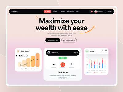 Salesio- Sales management website hero clean design fintech website hero section hero sections increase revinue landing page minimal modern sales sales website ui uiux wealth management website website website design website hero