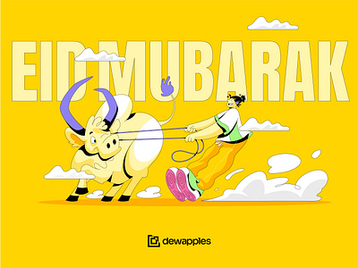 Eid with amazing Bull artwork brand illustration bull cow dewapples eid eid mubarak eid ul adha flat illustration fun illustration vector