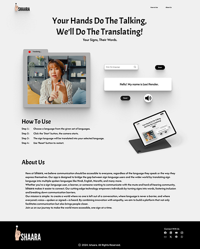 Ishaara - Sign Language Translation Web App figma language translation logo sign language translation app ui web app website design
