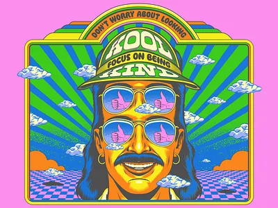 Focus on being Kind cool design eighties illustration kindness lettering mullet psychedelic retro surrealism tacky typography vector vintage