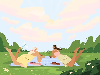summer times activities character design digitalart illustration landscape minimalism nature outdoor picnic relax sky summer vector vectorart