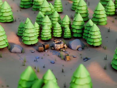 Low poly well 3d blender illustration lowpoly