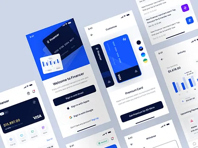 Financer - Financial & Digital Wallet App banking branding credit card design finance financial fintech graphic design mobile design money onboarding payment pixlayer saving stock transaction ui ui kit ux wallet