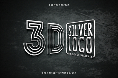Editable 3D Silver Logo Mockup Text Effect PHOTOSHOP elegant silver logo.